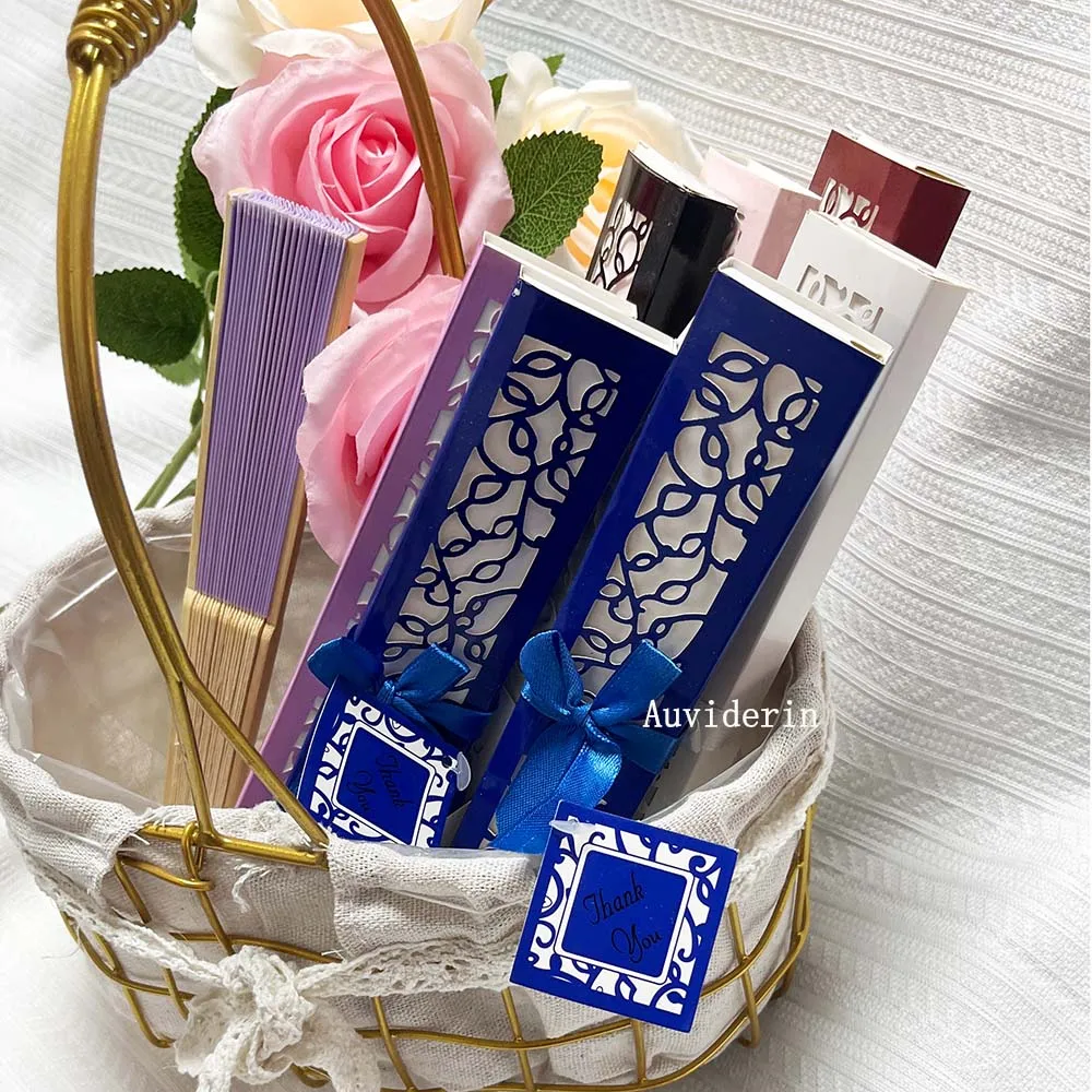 10/30/50pcs Bamboo Fabric Hand Folding Fan with Gift Box Engraved Logo for Wedding Party Gift Communion Souvenirs