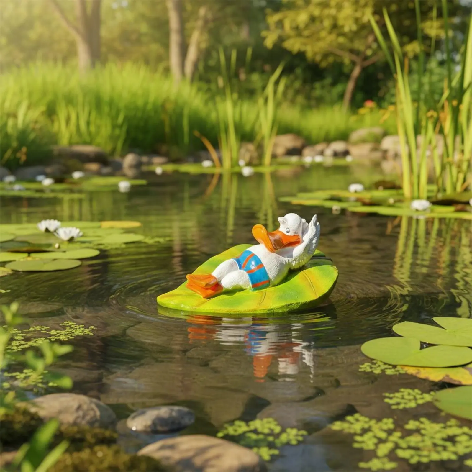 

Duck Pad Buoyant Ornament Cute Floating Duck Figurine Pond Ornament Hand-Painted for Aquatic Aquarium