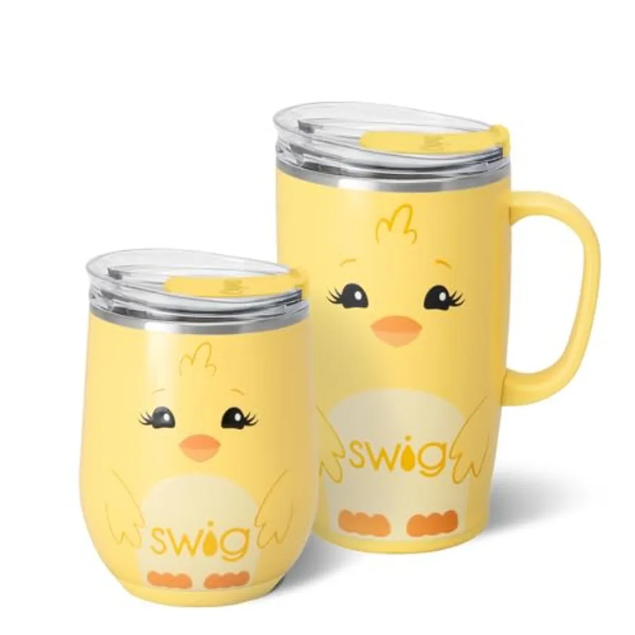 

Набор Spring Chick AM+PM: дорожная кружка 18 унций с ручкой и крышкой + термостакан для вина 12 унций с крышкой, из нержавеющей стали, можно мыть в посудомоечной машине.