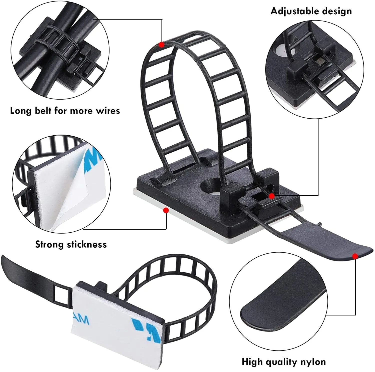 5/10/20PCS Adhesive Cable Management Clips Wire Organizer For Car TV PC USB Cord Clamp Adjustable Tie Line Fixer Bobbin Winder