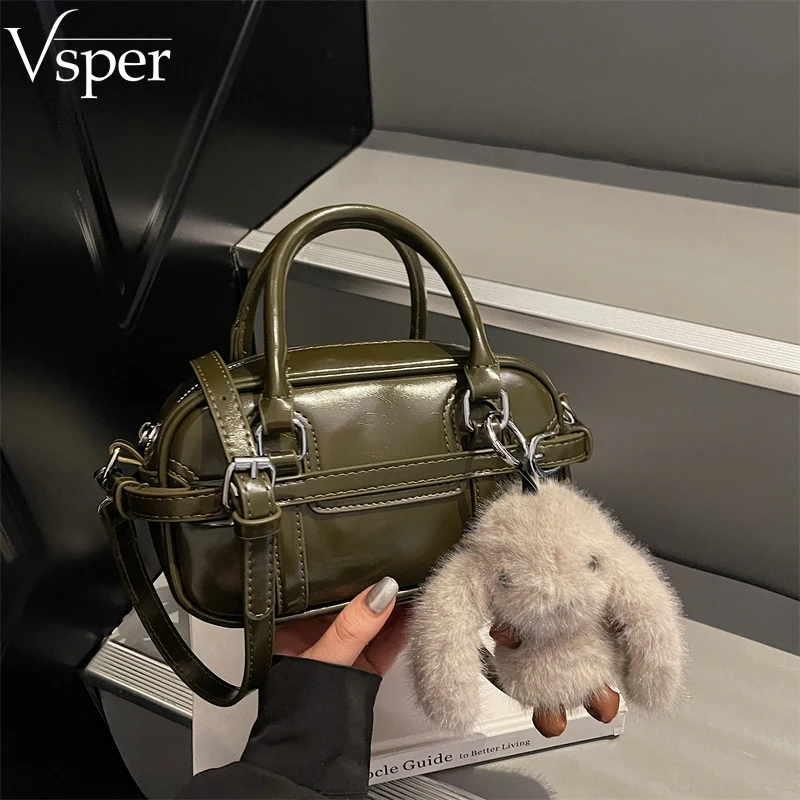 

Vsper Versatile Retro Mini Top-handle Bags For Women 2026 Luxury Designer Handbags Pure Color Cross Body Bag With Rabbit Pendant