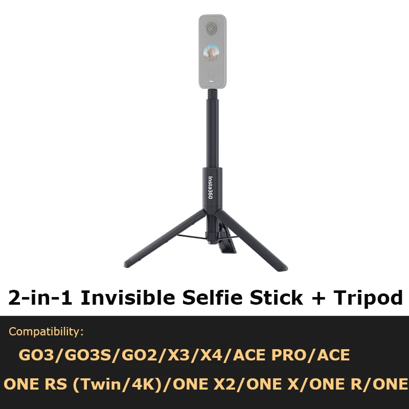 100% Original Insta360 2-in-1 Invisible Selfie Stick + Tripod - For 360 X4/X3/ GO3S/GO3/ACE PRO/ACE/ONE RS