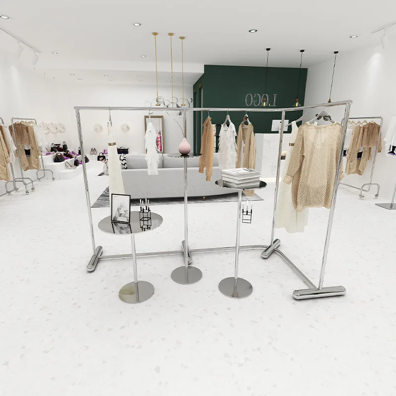 Stainless steel display racks Floor-to-ceiling clothing store display hangers