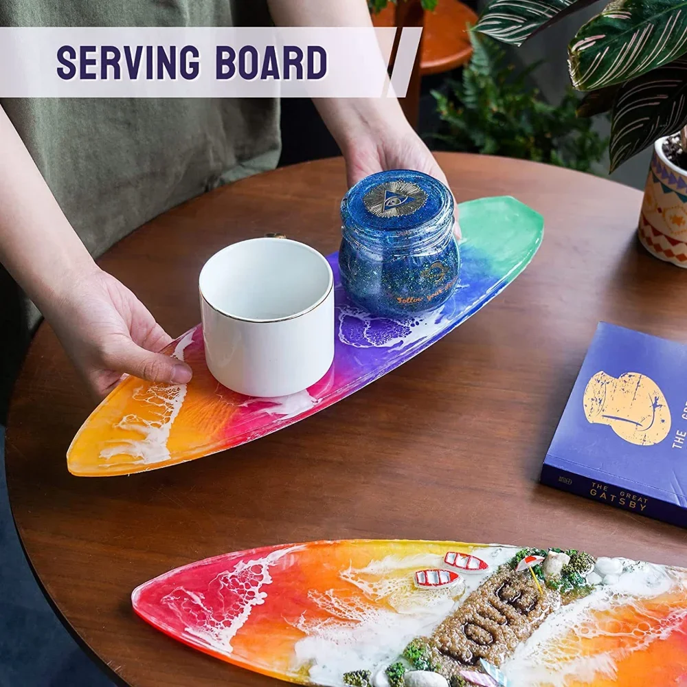 Surfboard Resin Tray Silicone Molds DIY Large Resin Epoxy Molds Ocean Waves Art Wall Decor Serving Board Serving Tray Mold