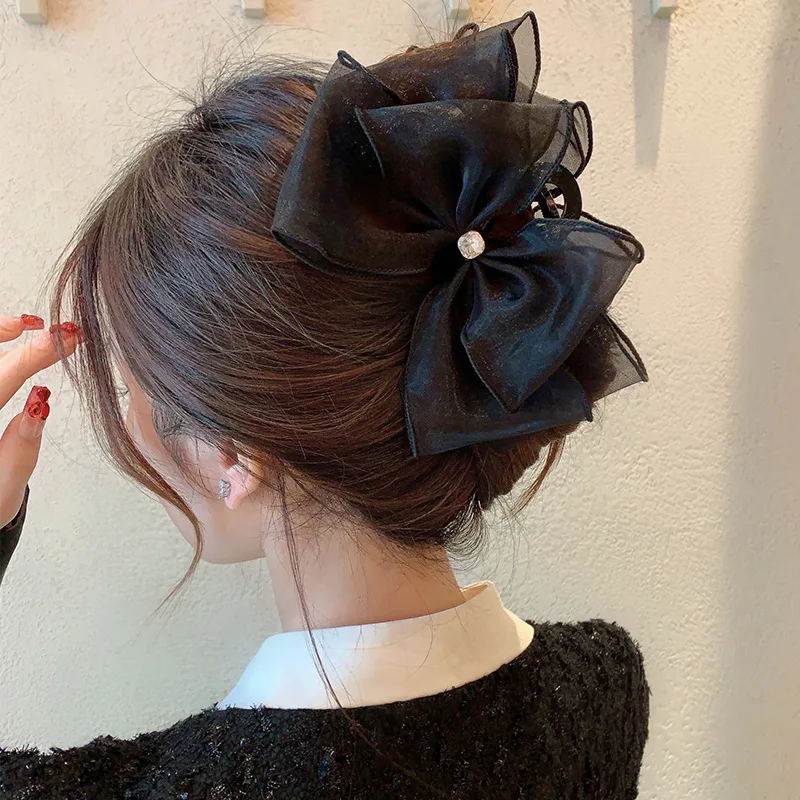 

VANIKA Fashion Tulle Big Bow Hair Claw Clips for Women Elegant Bowknot Hairpin Ponytail Clip Sweet Headdress Hair Accessories