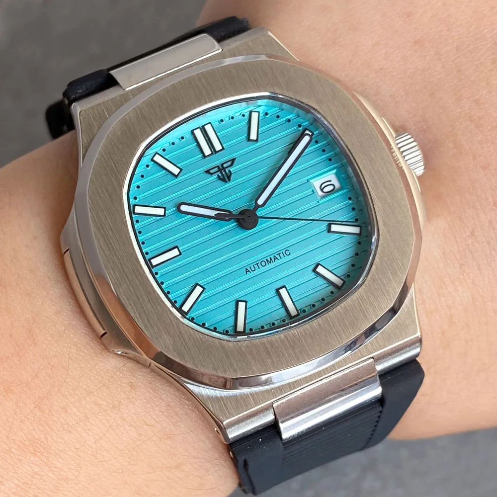 Miyota 8215 Tandorio Square 40mm Stainless Steel 20ATM Diver Mechanical Automatic Men Watch Blue White Black Dial Sapphire Clock view 2