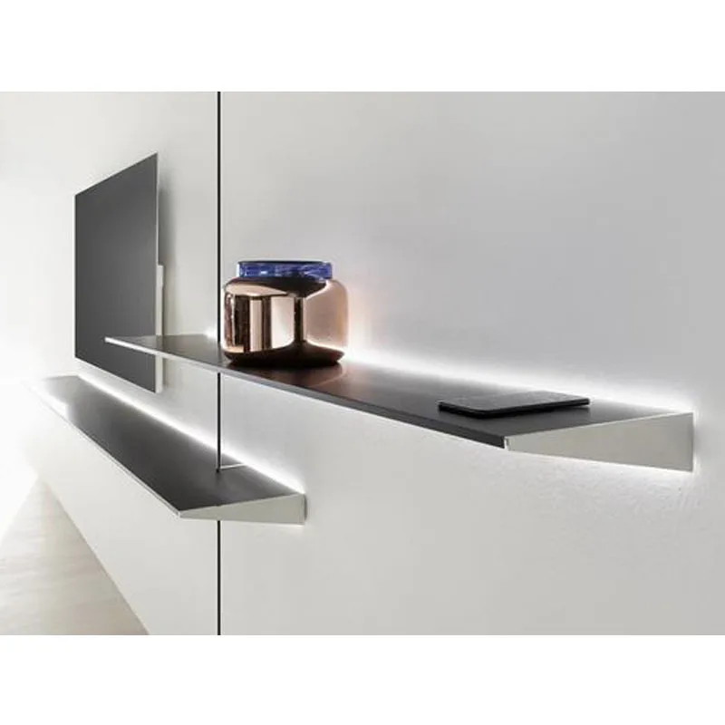 

PYH stainless steel wall-mounted bookshelf living room wall with LED light luminous jewelry wall shelf