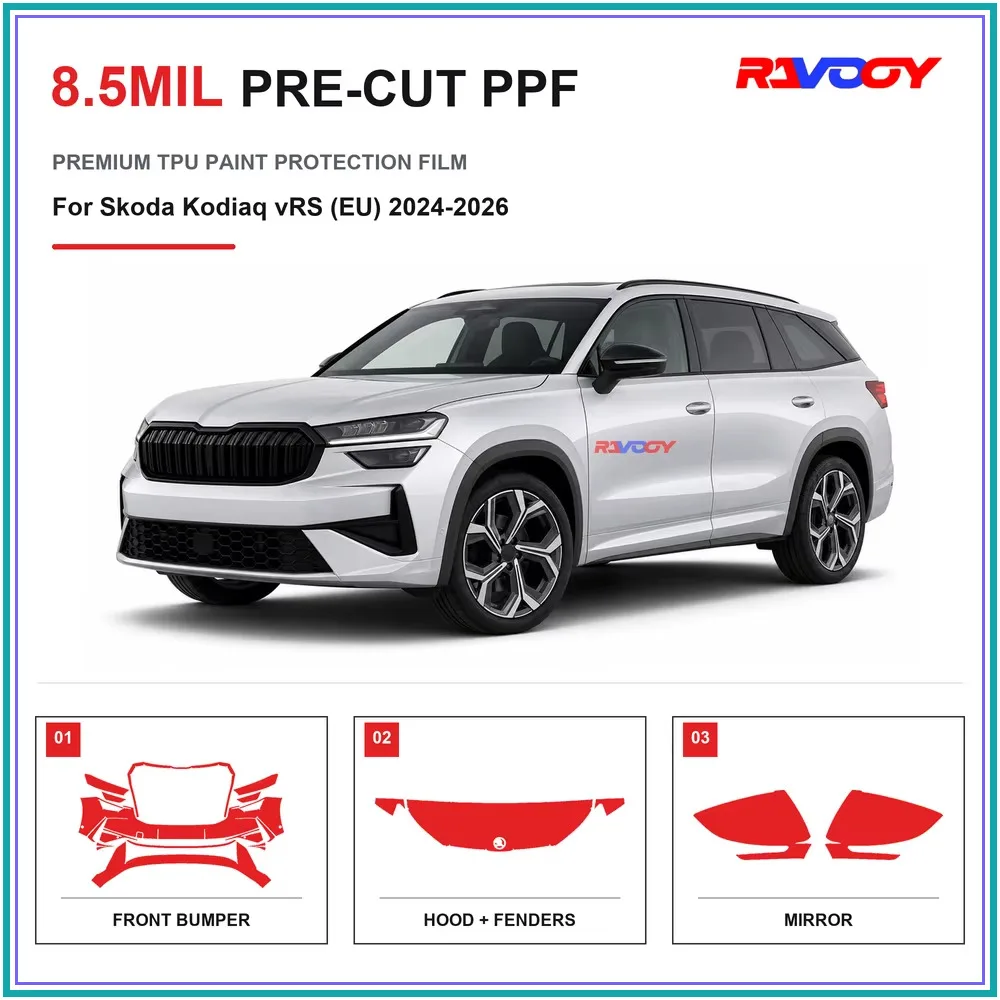 Precut PPF For Skoda Kodiaq vRS (EU) 2024-2026 8.5mil TPU Clear Paint Protection Film Self Healing Hydrophobic Stone Chip Guard