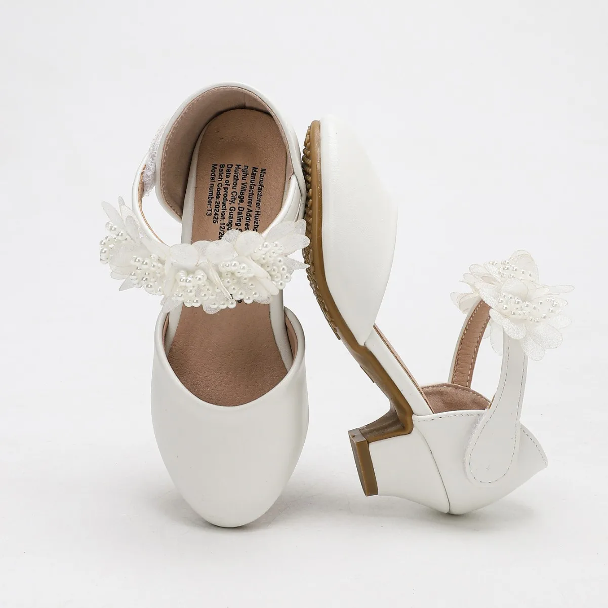 Picture 5: Girls Elegant Heels Student Hollow Sandals Princess Ribbon Pearl Shoes Kids Party Pumps with Non-Slip Sole for Performance