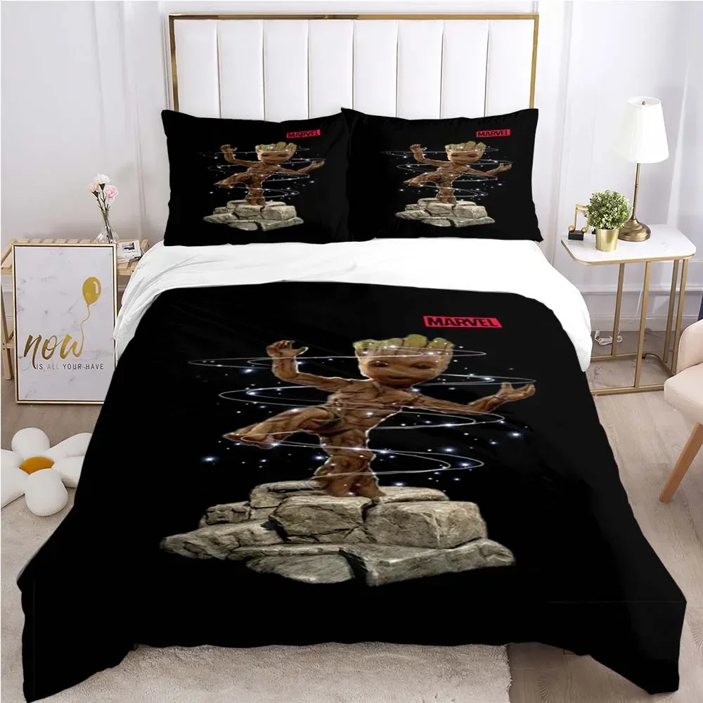 Cartoon Groot Pattern Quilt Cover Pillowcase Two or Three Piece Multi Size Duvet Cover Bedding Sets Christmas Gift