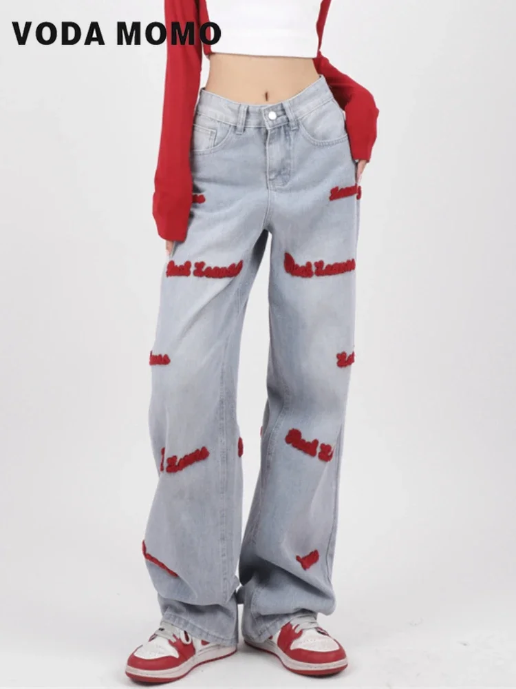 

Y2K Aesthetics, корейские широкие брюки 2023, мешковатые джинсовые брюки, винтажные прямые джинсы с высокой талией для женщин, уличная одежда, лето