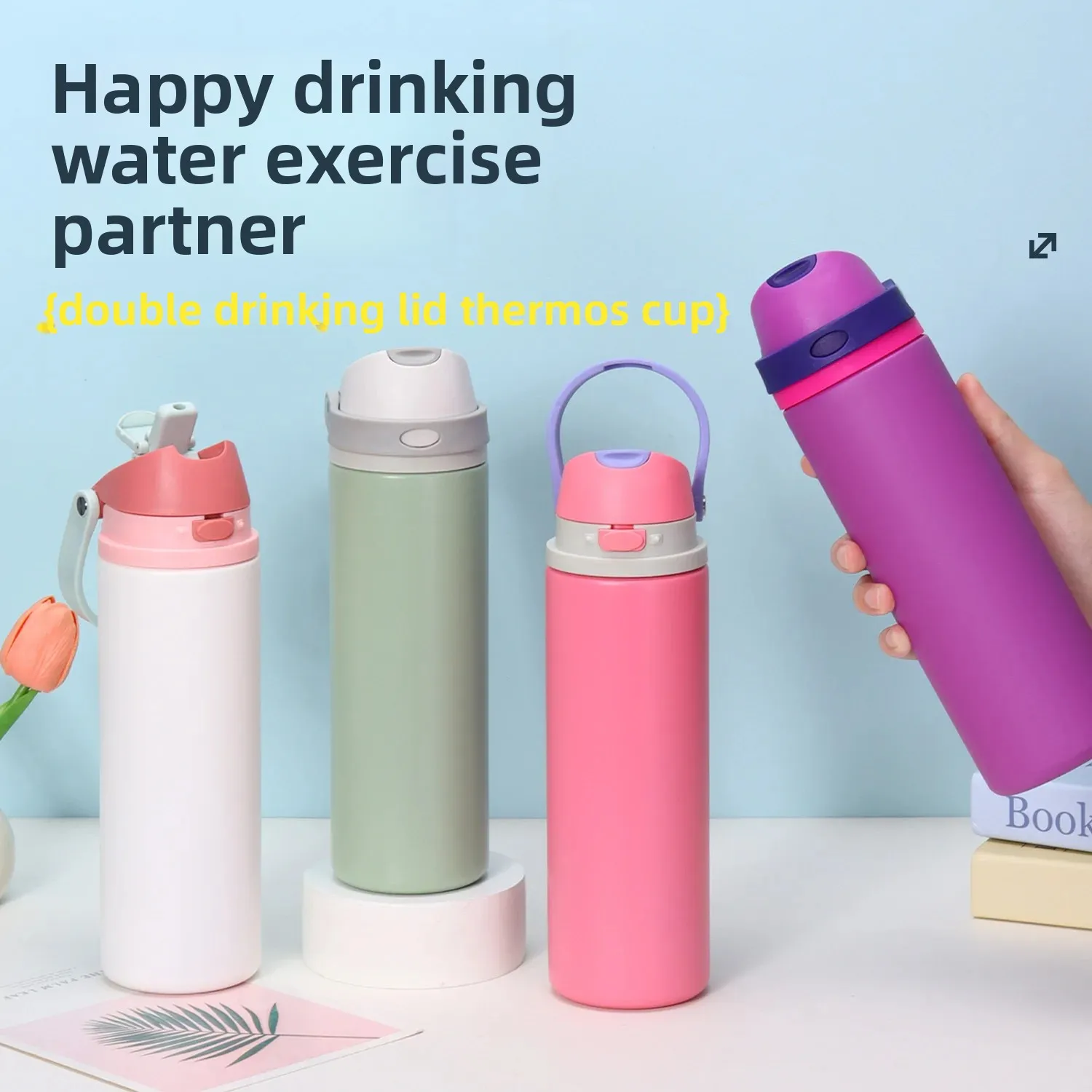 Nueva botella de agua aislada de acero inoxidable 316, taza deportiva portátil para hombres, taza de coche de rebote de doble bebida, taza con pajita, artículos para el hogar