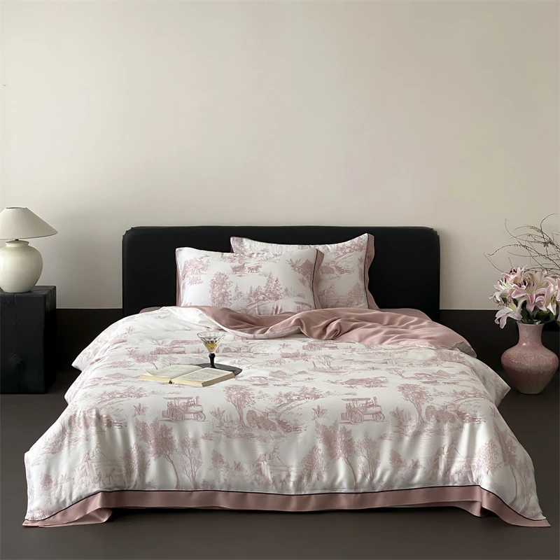Luxury Organic Bamboo Soft Silky Printing Bedding Set Single Double Queen King Size Duvet Cover Flat/Fitted Bed Sheet Pillowcase