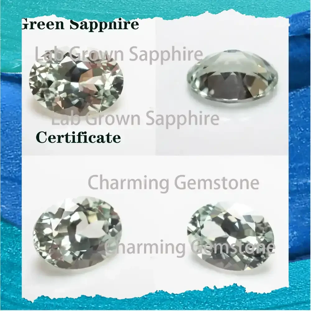 

Lab Grown Sapphire Gemstone for Jewelry Making Oval Green Natural Hue Precision Cut GRA Certified Lab Created Sapphire for
