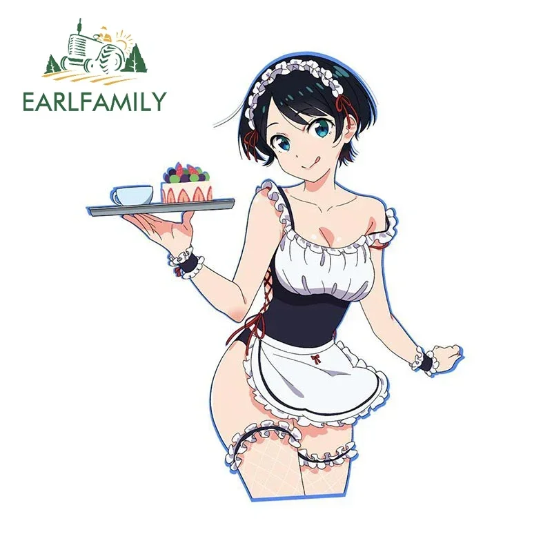 EARLFAMILY 13cm X 10.9cm For Anime Kawaii Girl Ruka Sarashina Maid Car Stickers Sunscreen Decals Personality Car Accessories