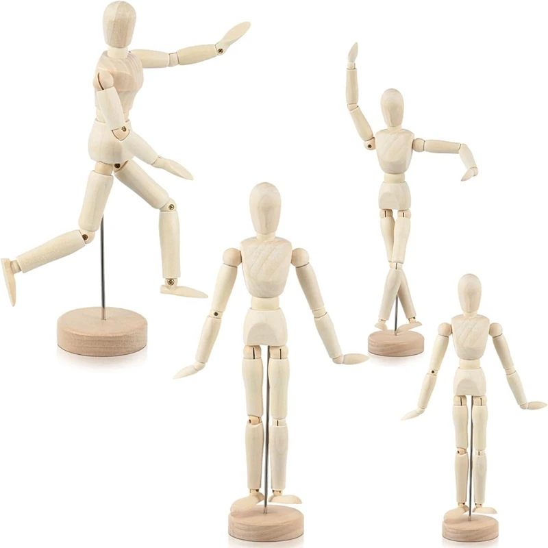 Hot-A39R-4 Pcs Posable Wooden Mannequin Figure Wood Human Model Drawing Figure For Sketching Painting Christmas Desk Decor