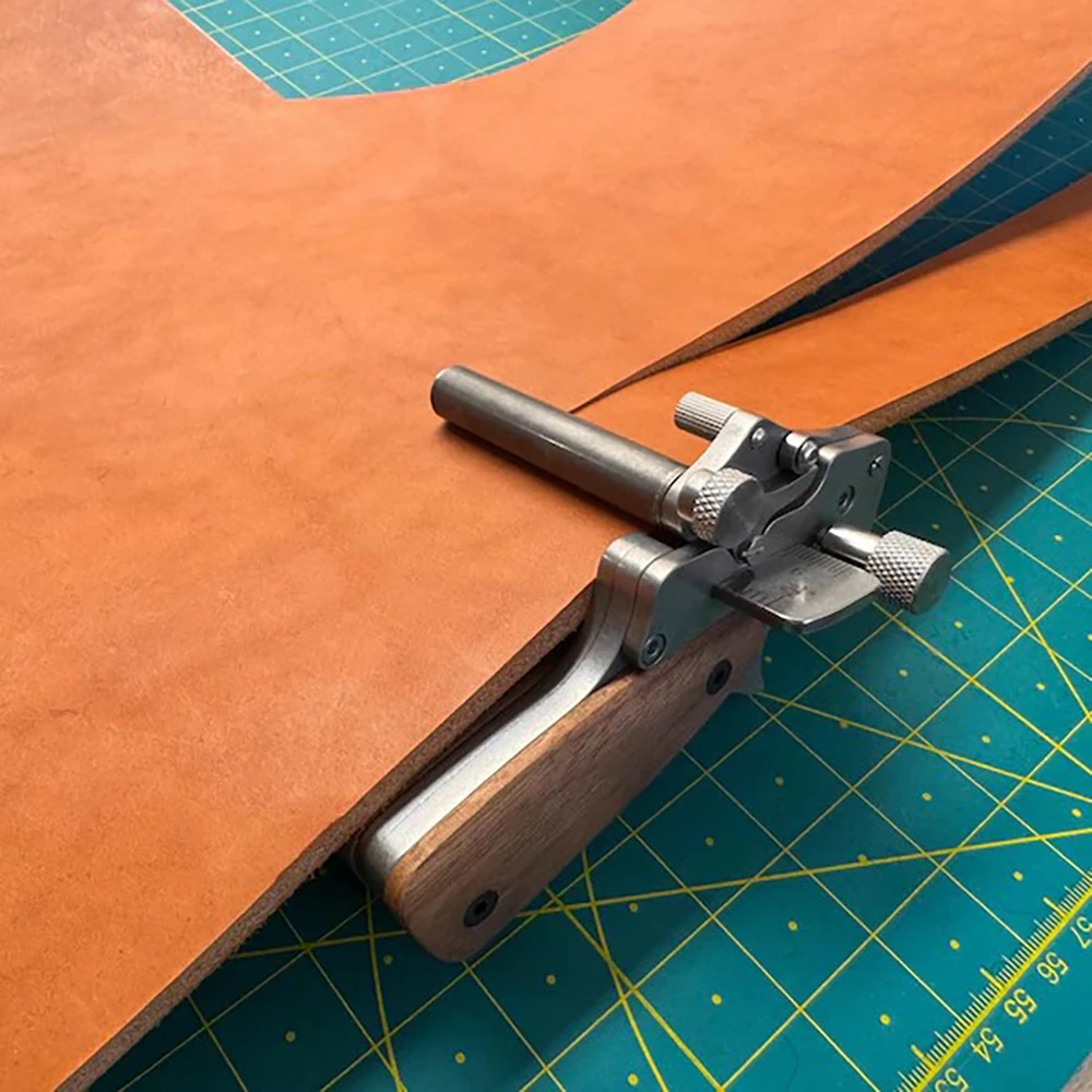 

10-60MM Adjustable Leather Strip Cutter, Roller Type Leather Craft Belt Cutting Tool with Metric-Inch Double Scales