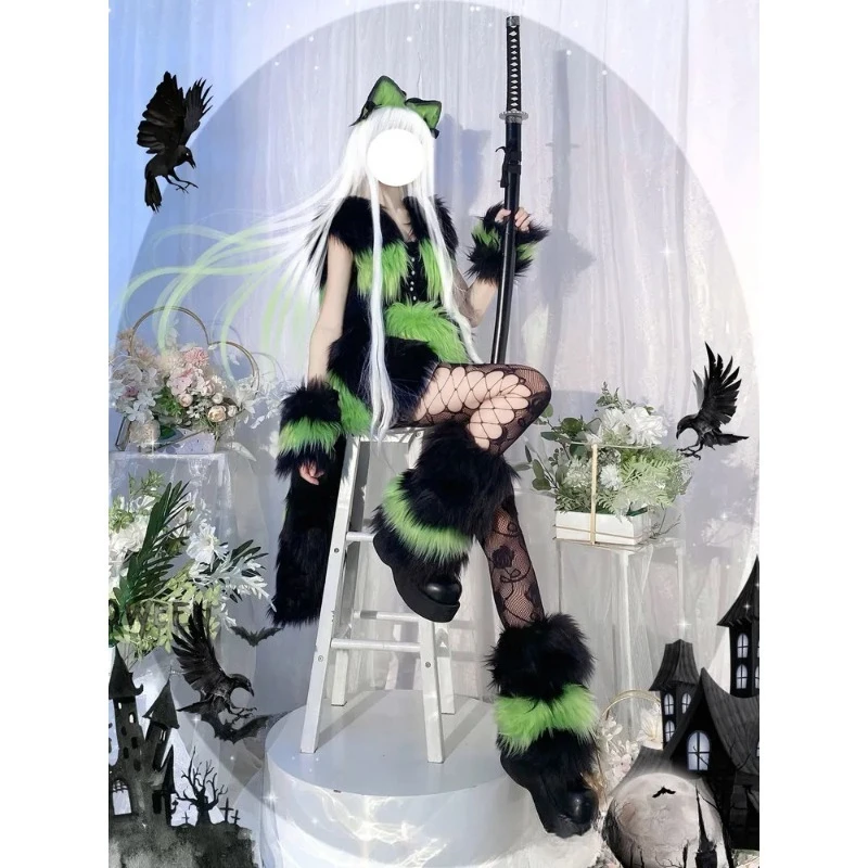 Kawaii Japanese Fluffy Animal Ears Headband Tail Set Fox Cosplay KC Hair Clip Cos Costume for Women Carnival Party Outfit