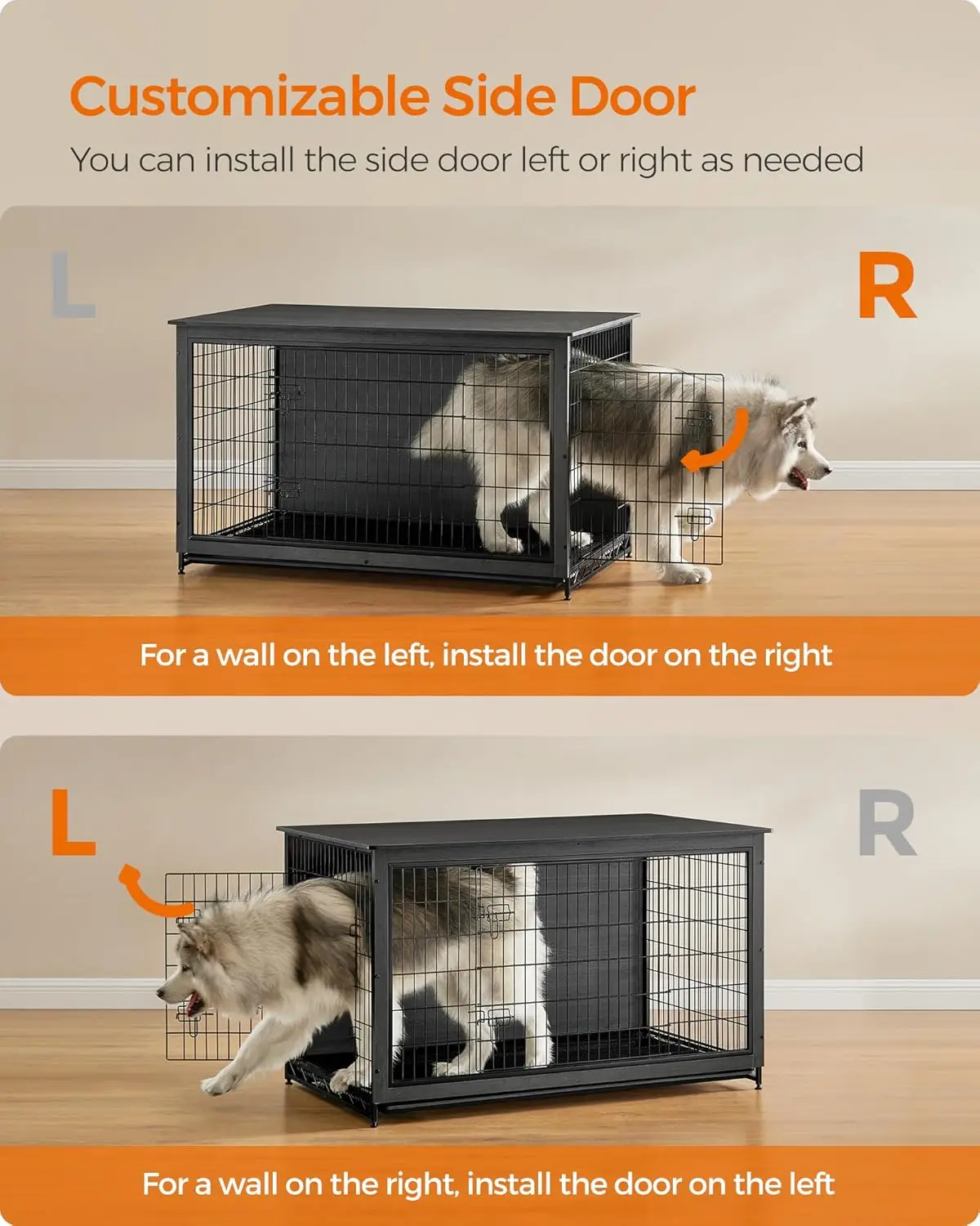 Feandrea Dog Crate Furniture, 56.1" Modern Kennel for Dogs Indoor up to 105 lb, Heavy-Duty Dog Cage with Multi-Purpose Removable