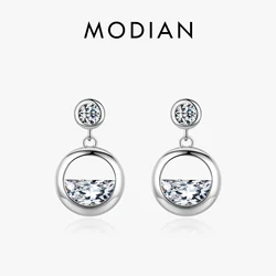 Modian Sparkling Round Irregular Clear Zircon Drop Earrings Gold Color Dangle Ear 925 Sterling Silver Fashion Wedding Jewelry