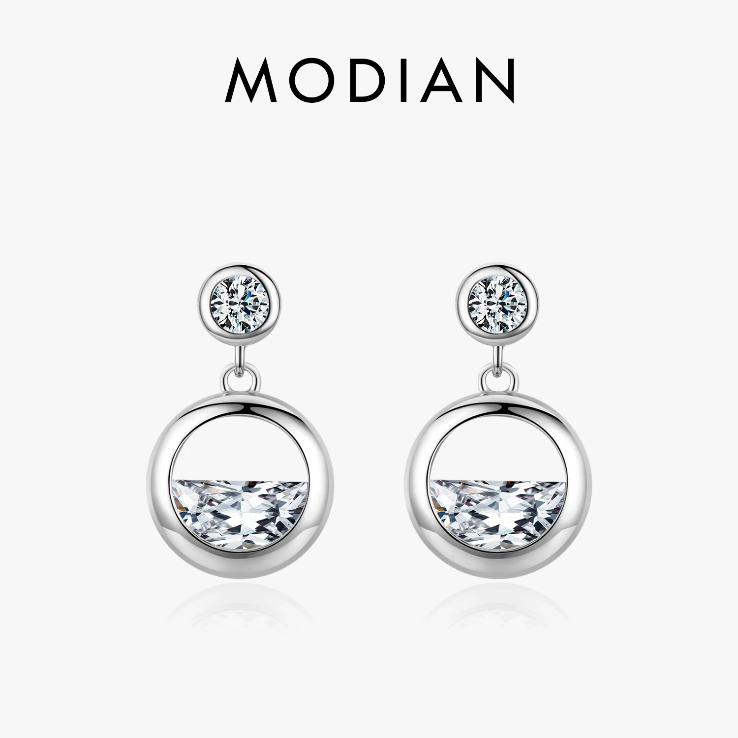 Modian musujące okrągłe nieregularne przezroczysta cyrkonia spadek kolczyki złoty kolor dynda ucha 925 Sterling Silver biżuteria ślubna