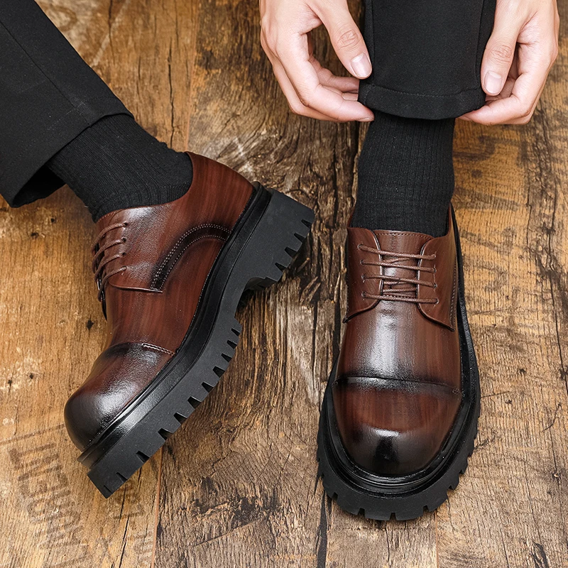 

Men Derby Shoes PU Thick Bottom Solid Color Business Men Shoes Size 38-46