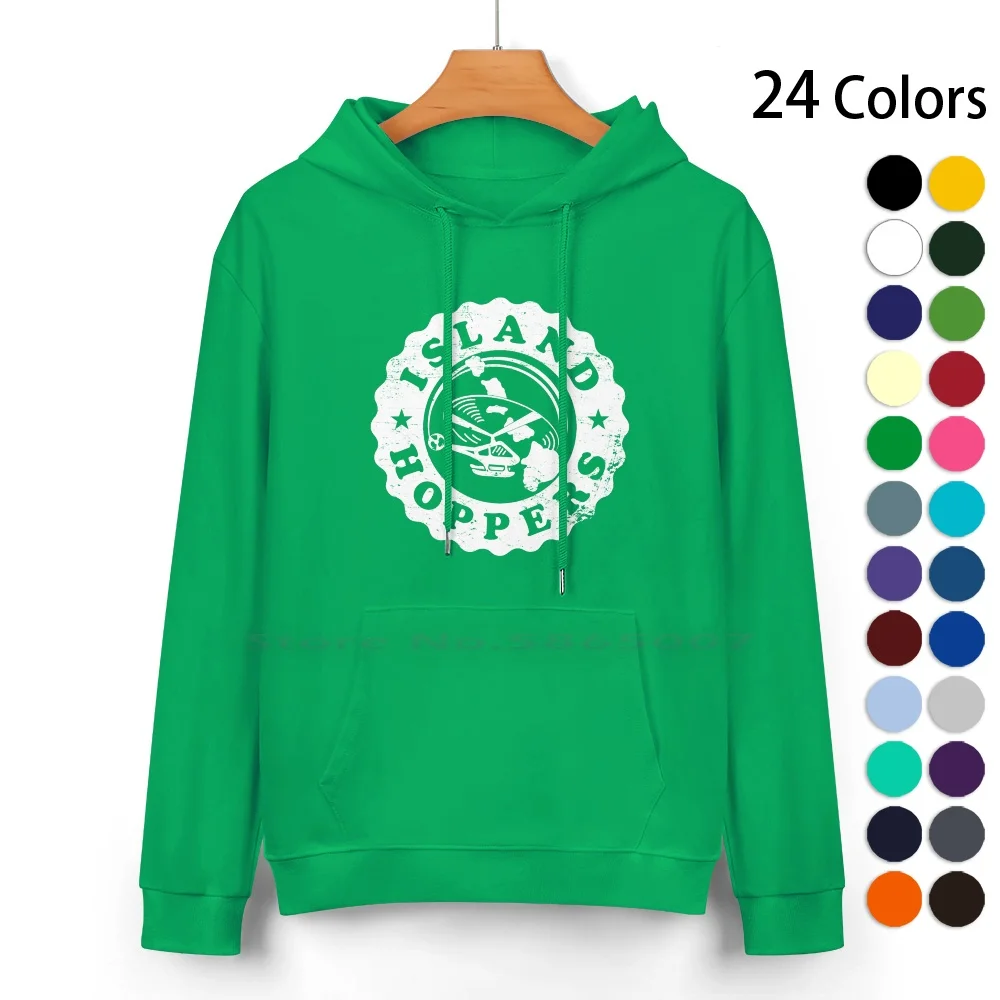 Island Hoppers Pure Cotton Hoodie Sweater 24 Colors Island Hoppers Hawaii P I Vacation Chopper Helicopter 100% Cotton Hooded