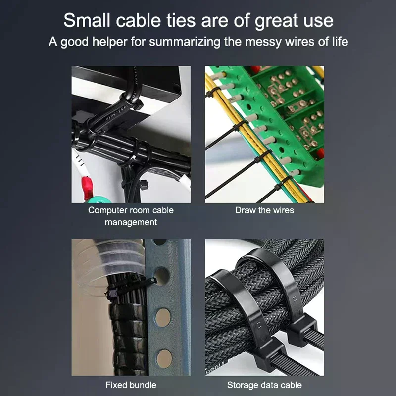 100/500Pcs Self-Locking Nylon Cable Zip Ties Durable Adjustable Fastening Loops for Home Office Electronics Cable Management
