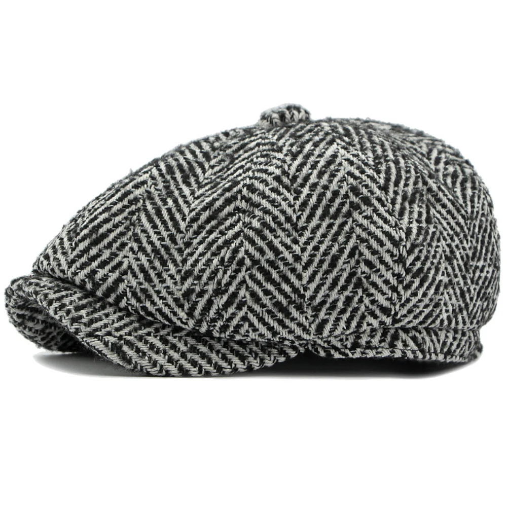 HT4409 Beret Cap Autumn Winter Cap Hat Men Women Striped Artist Painter Wool Beret Hat Male Female Ivy Octagonal Flat Cap Berets