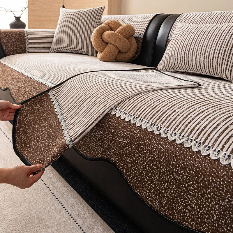 High-end Feel Sofa Cover All-Seasons Universal New Fixed Non-slip Comfortable Cushion Irregular Chenille Decoration Sofa Cover