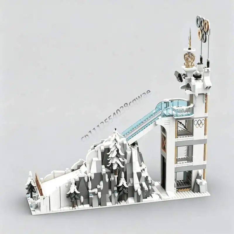 1379-teiliges Winter-Schneeberg-Skisprung-Stadion Sport-Szenen-Diorama-Modell Benutzerdefinierte Bausteine DIY Montage-Spielzeug Feiertagsgeschenke