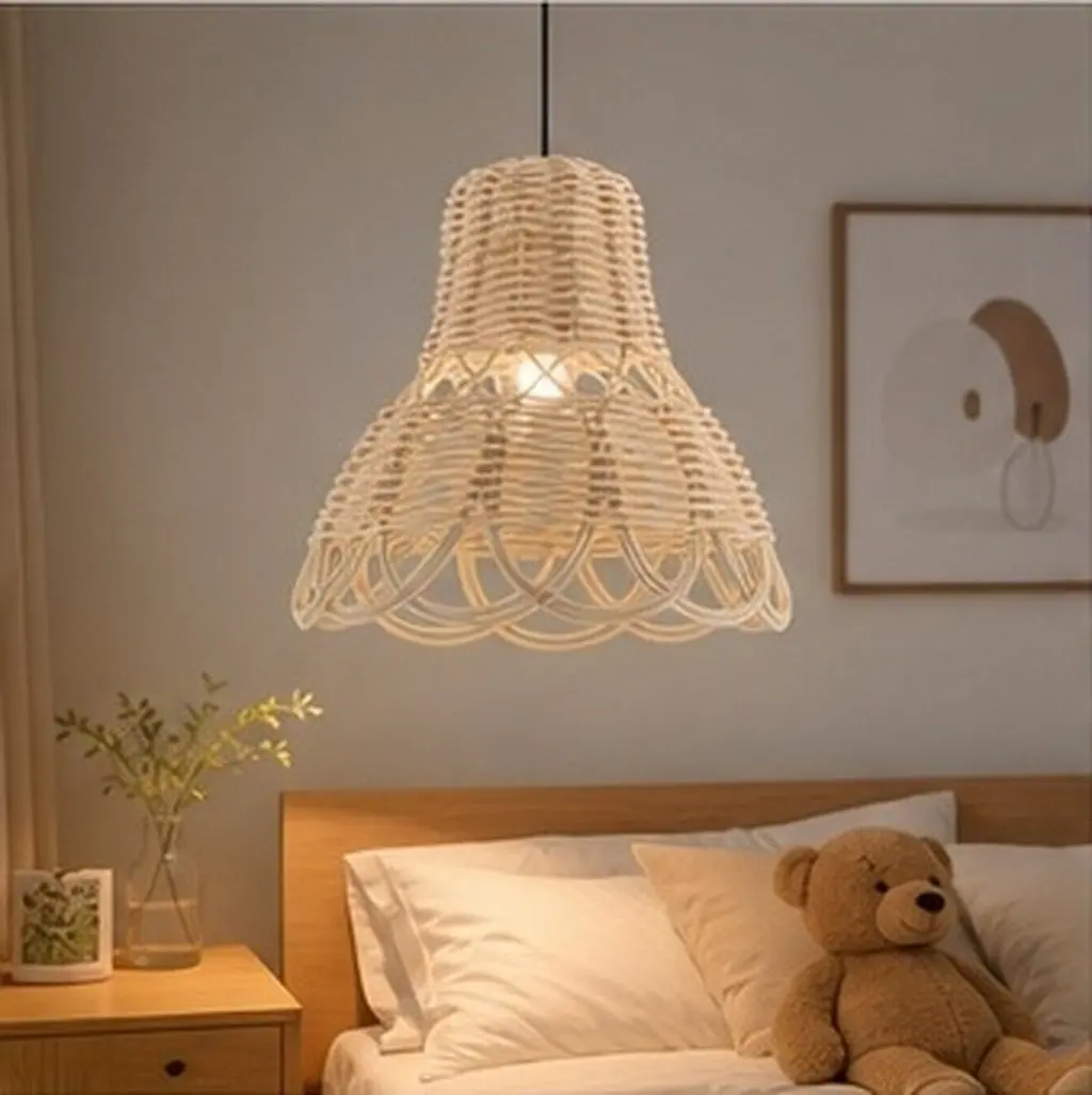 Rattan Lamp Shade Handwoven Lampshade Scandinavian Style Ceiling Pendant Light Cover Wicker Lampshades for Living Room Bedroom