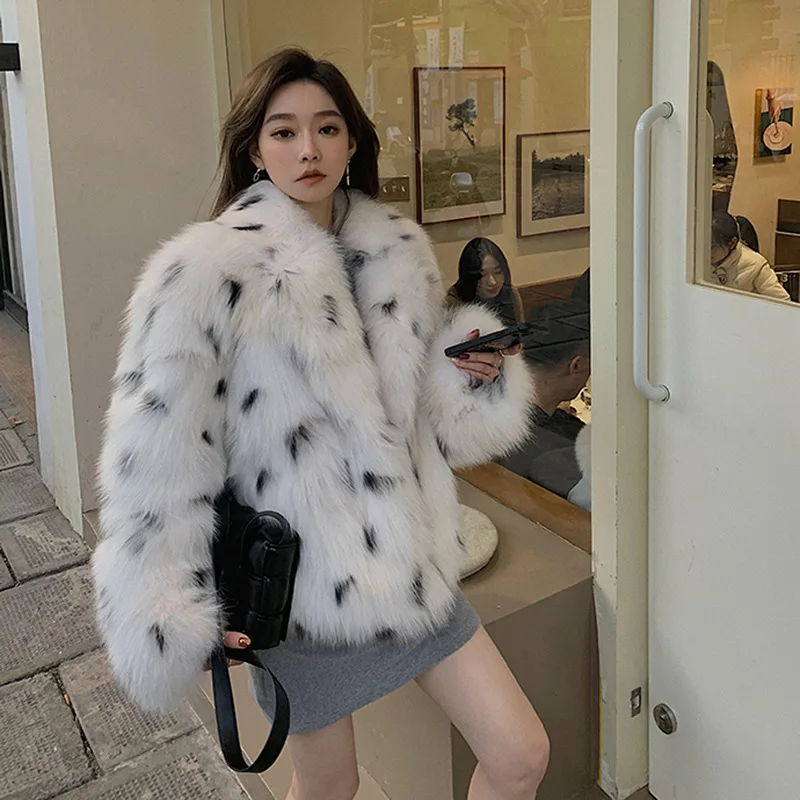 Vestes en fausse fourrure de renard pour femmes 2026, manteau court imprimé, manches longues, épais, chaud, streetwear, élégant, veste en fourrure pour femme, automne hiver