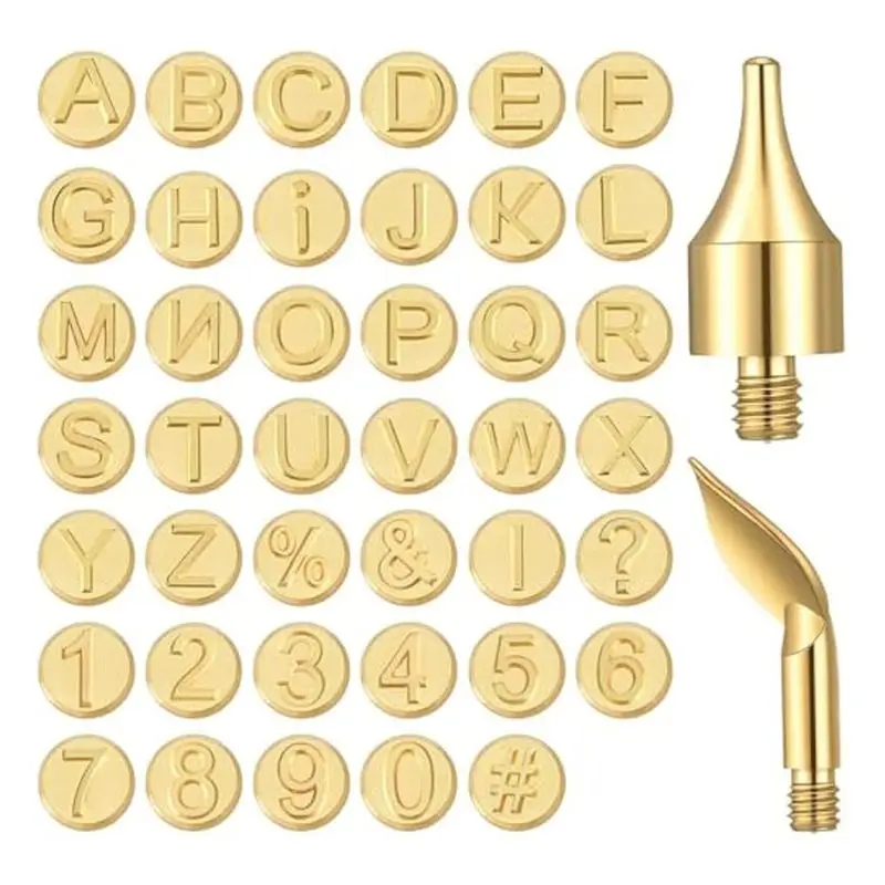 ABKJ-43 PCS Wood Burning Tip Set Including Letter Number Symbol Wood Burning Tip Gold For DIY Embossing And Carving Crafts