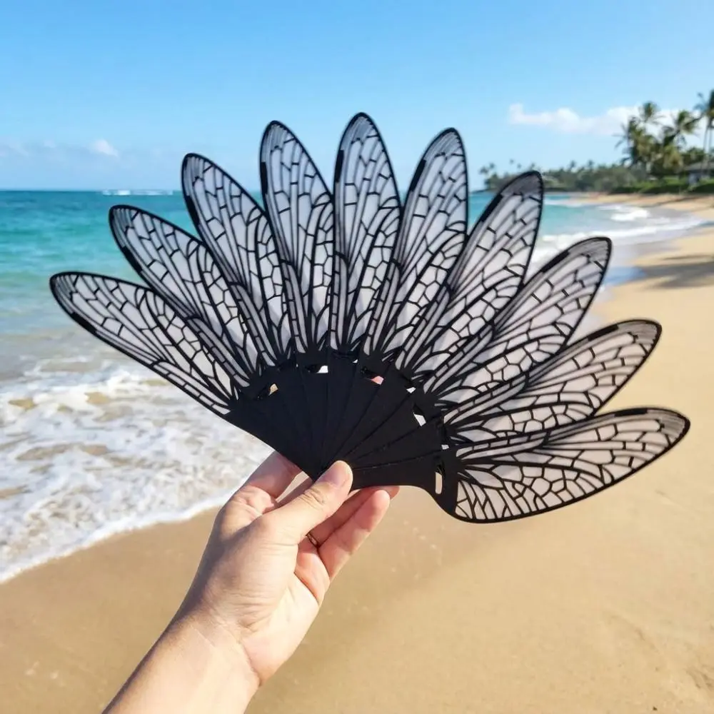 3D Printed Dragonfly Wing Folding Fan Realistic Feather Handmade Art Handheld Feather Fan Portable Artistic Decor
