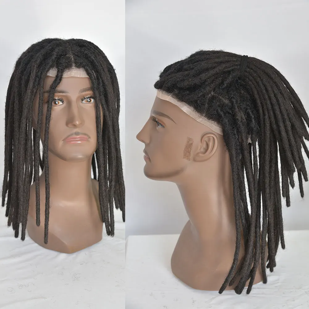 Afro Dreadlock-Toupet aus Spitze, Echthaar, 20,3 cm, 100 % handgefertigt, Dreadlock-Verlängerung, Echthaar, für Damen/Herren, 20,3 x 25,4 cm