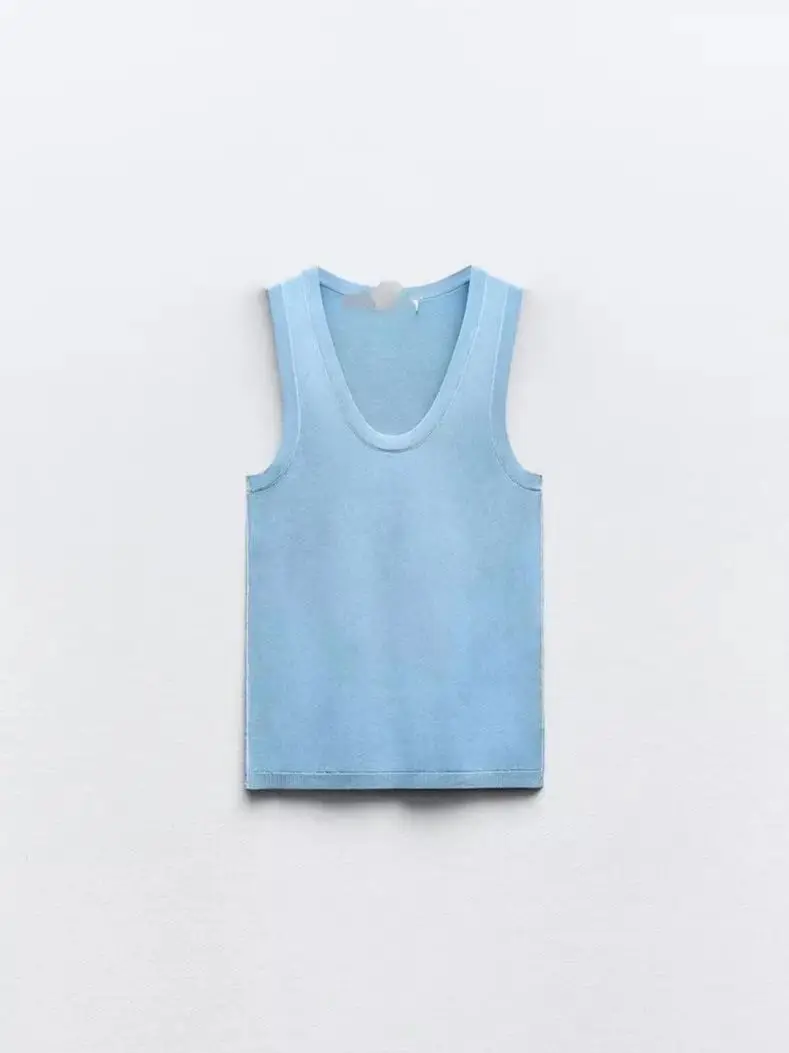 

2024 New Women Fashion Brand Quality Summer Tank-top Short O-neck Solid Casual Sexy