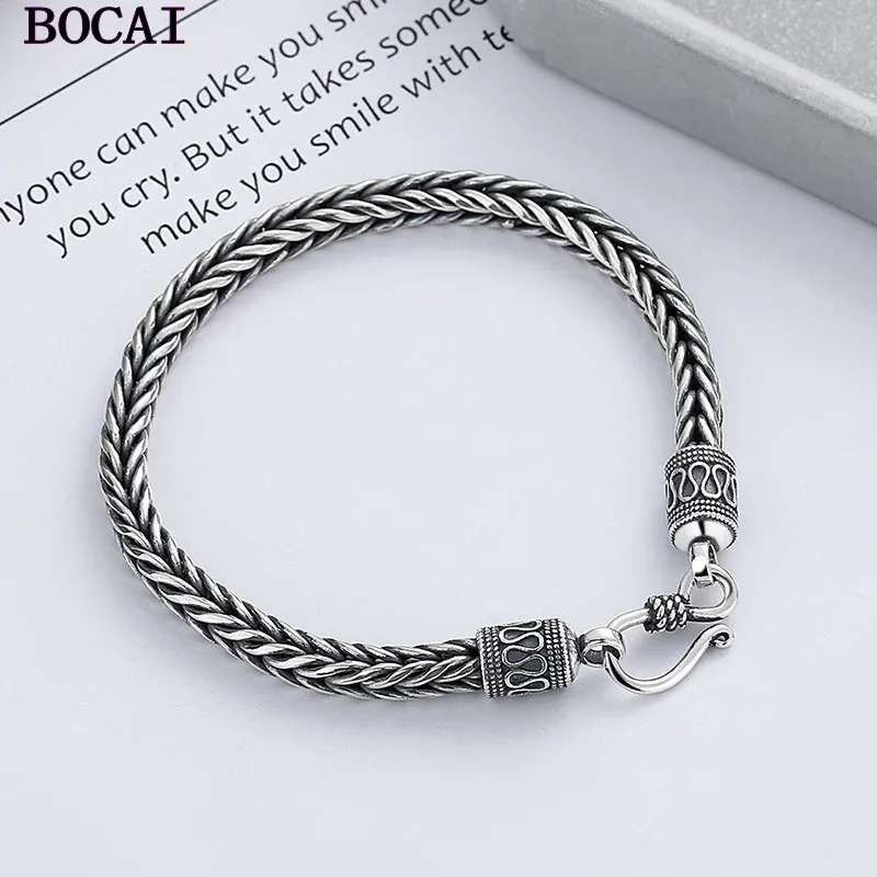 

BOCAI s925 silver vintage versatile, woven, dragon bone bracelet, men's gift