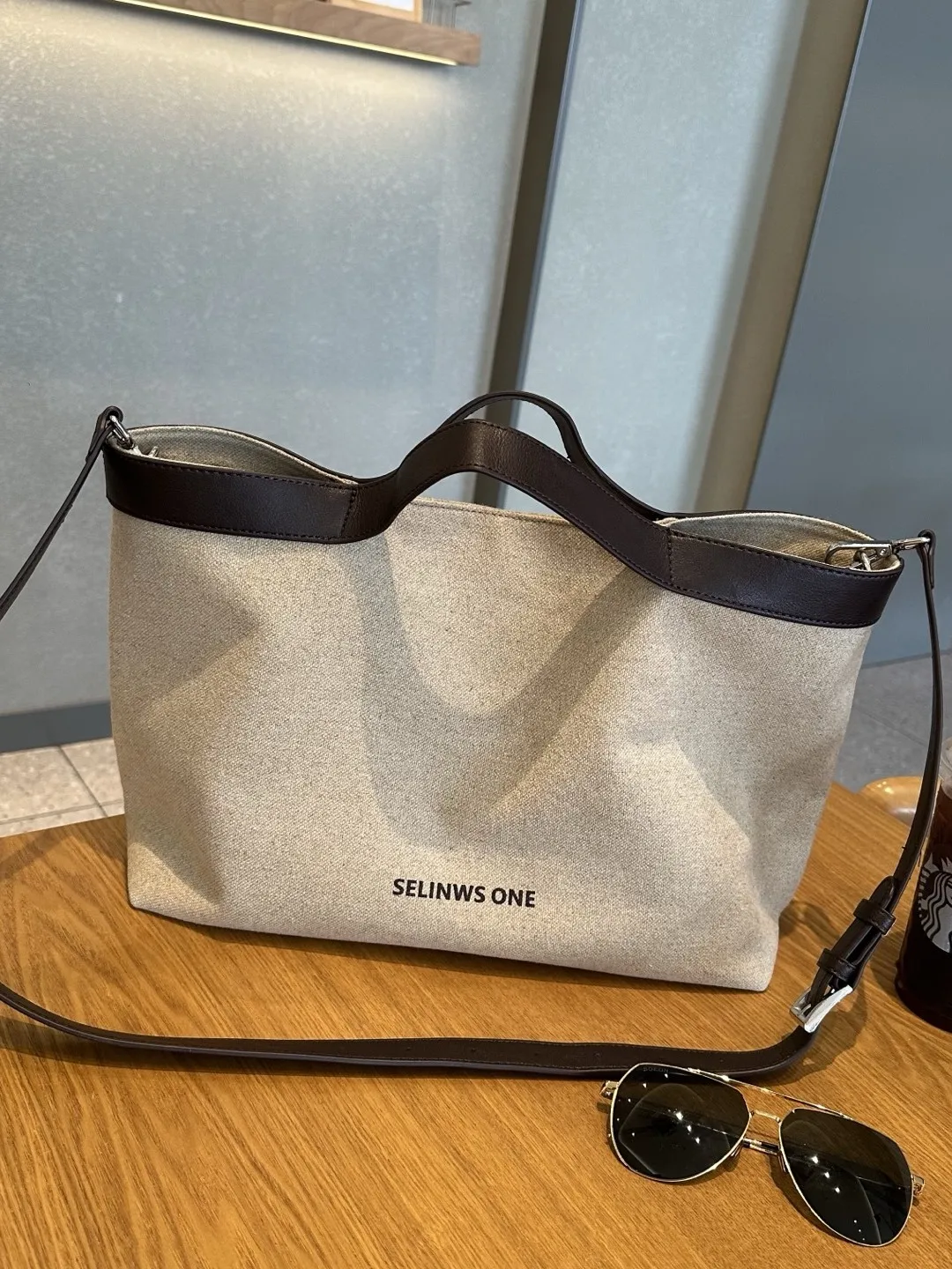 Retro High Density Cotton Linen Canvas Spliced Large Capacity Tote Bag Handheld Casual Crossbody Letter Bag Leisure Match