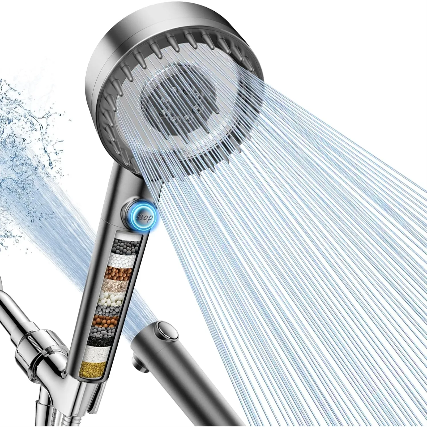 

Filtered Shower Head with Handheld, High Pressure 4 Spray Mode, Removes Chlorine for Hard Water, ON/OFF Switch for Pets, Gray