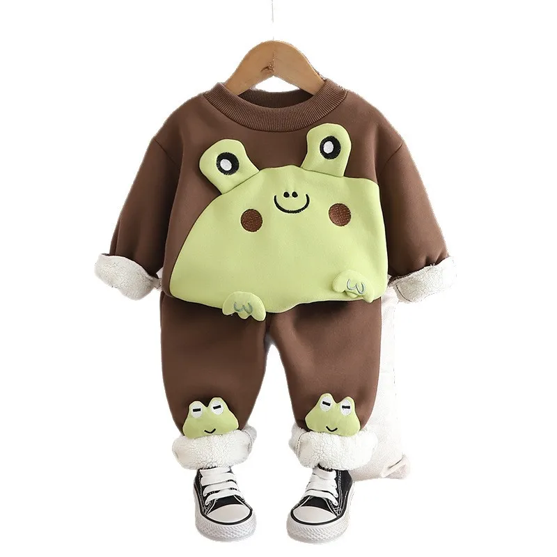 

New Winter Baby Girls Clothes Set Children Boys Cartoon Thick Warm T-Shirt Pants 2Pcs/Set Infant Casual Clothing Kids Tracksuits