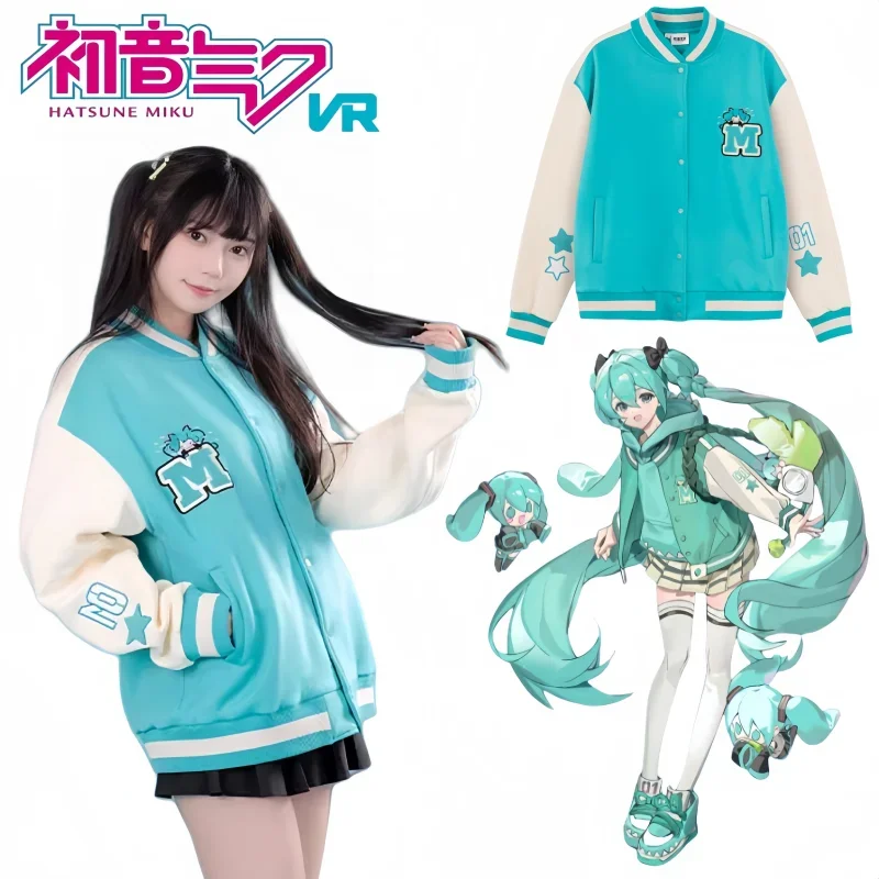 Hatsune Miku Baseball Jacket Cartoon Cute Embroidered Printed Top Anime Holiday Gift Merch Couples Stitching Is Stylish Coat