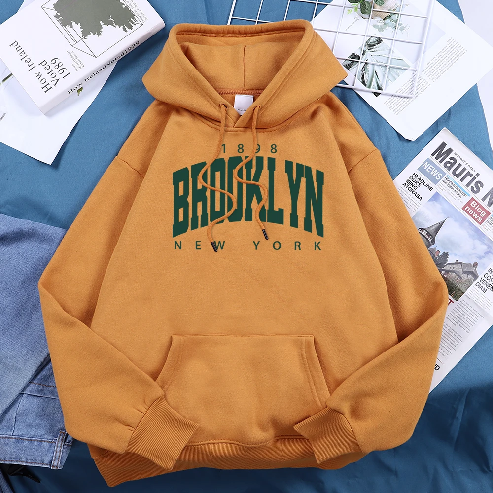 Sweat-Shirt à Capuche et Col Rond pour Femme, Unisexe, Décontracté, avec Lettres de Brooklyn et New York, Graphique, Amusant, 1898