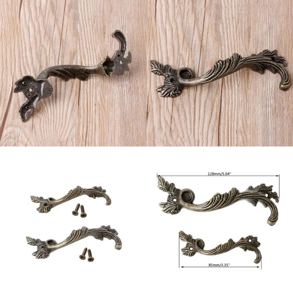 

652F Striped Leaf Carved Kitchen Cabinet Drawer Pull Handle Door Knobs Bronze Tone