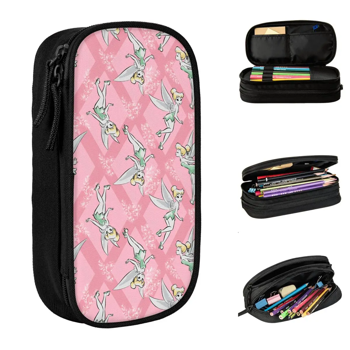 

Tinker Bell Fairy Cartoon Pencil Case Princess Flower Anime Pen Bag Girls Boys Large Storage School Supplies Zipper Pencil Box