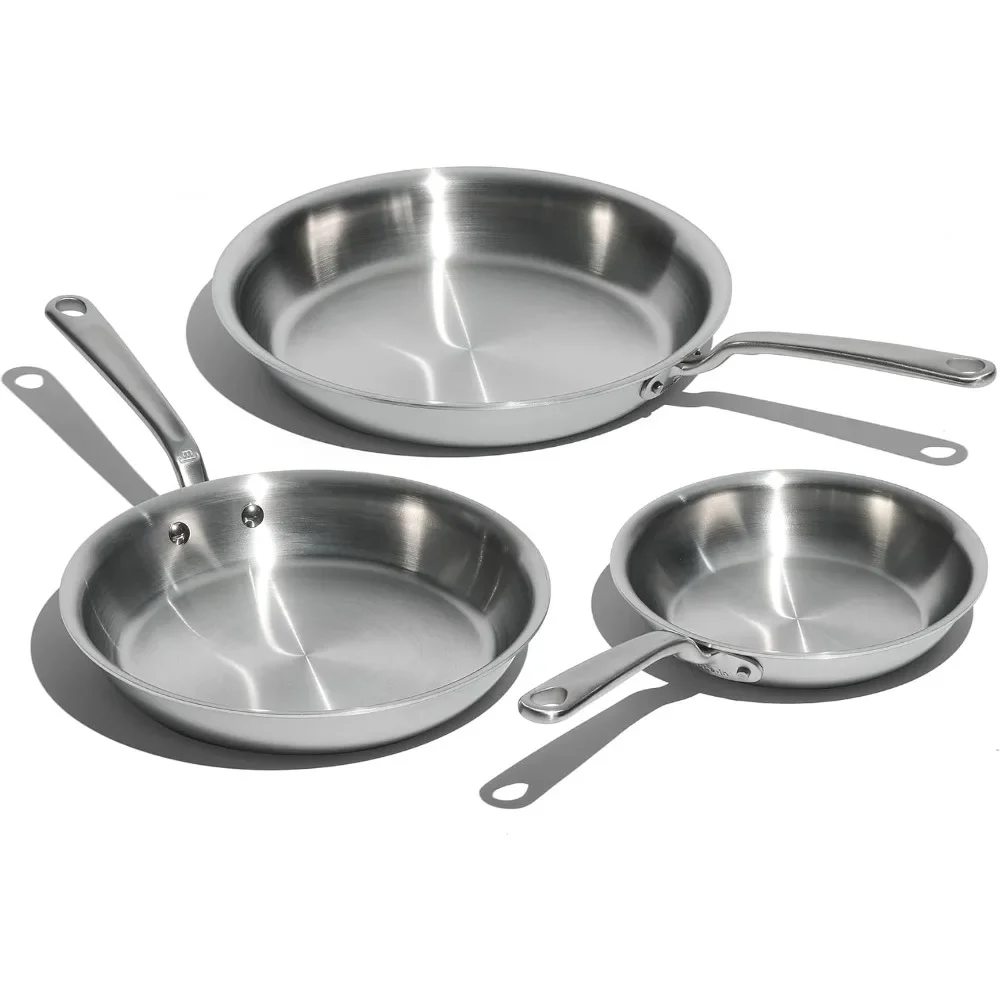 

Cookware -3-Piece (Includes 8",10",12") Stainless Frying Pan Set - 5 Ply Stainless Clad - Professional Cookware-Crafted in Italy