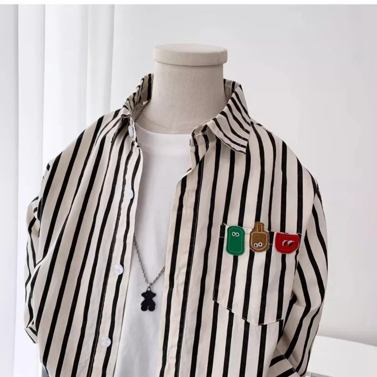 Korean Boys Striped Shirt Long-Sleeve Lightweight Stylish Cotton Thin Blouse Spring Autumn Casual Daily Kids Tops Clothes 2-6Y - view 4
