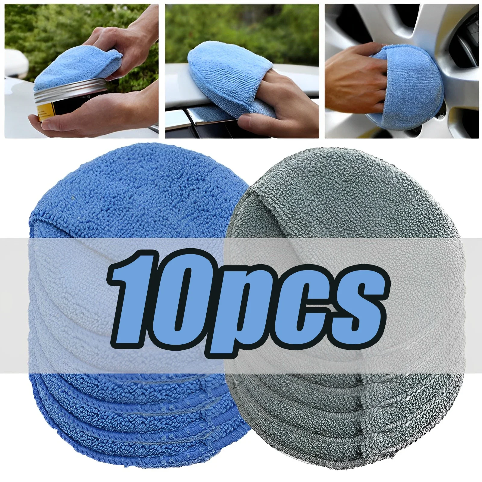 10Pcs Car Waxing Polish Sponges 5 Inch Car Detailing Wax Applicator Pads Round Pocket Microfiber Foam Sponges Car Cleaning Tools