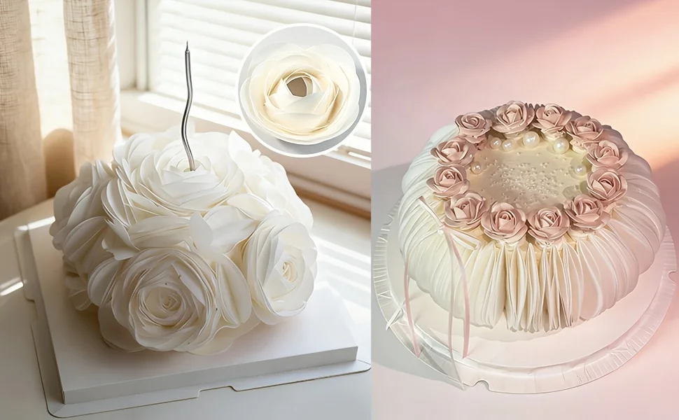 DIY Kuchenrand-Dekorationen 120/210 Stück 3D Kuchendekorationen | Runde Schwanenrosen-Blumenbordüren | Kugelförmiges Backen zum Selbermachen – Detail 3