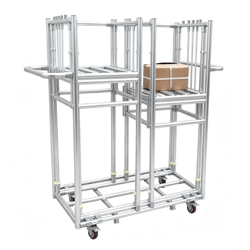 Low Cost Automation 6063 T5 Aluminum Lean Tube Dual Lifting Platform Trolley Spring Balanced Lifting Material Handling Cart